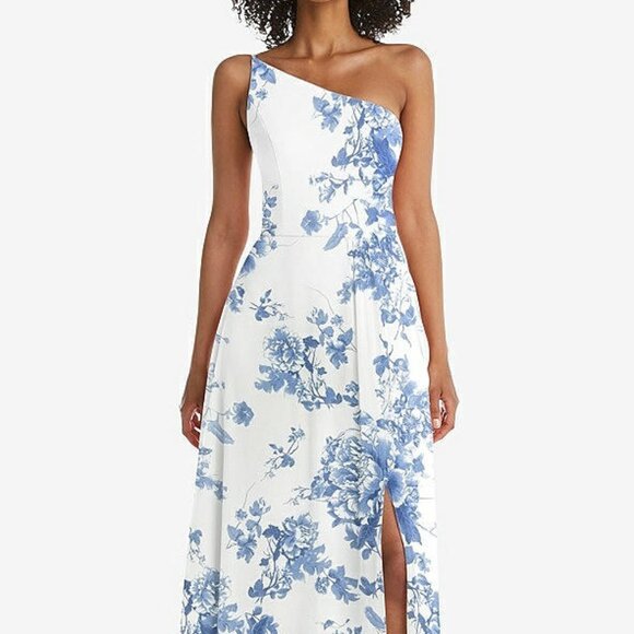 After six 1555..One-Shoulder Chiffon Maxi Dress with Front Slit...Floral..Sz 12L - Picture 1 of 8